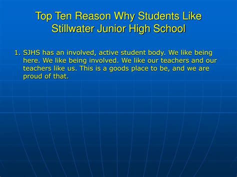 Ppt Top Ten Reason Why Students Like Stillwater Junior High School