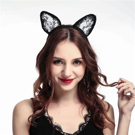 new sexy black dot cat ears hair bands women lace white black hair hairband girls headdress