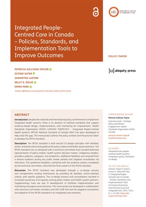 Pdf Integrated People Centred Care In Canada Policies Standards