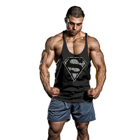 Superman Print Tank Top Men Bodybuilding Stringer Fitness Muscle
