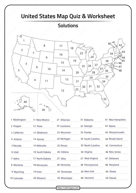 Printable List Of The 50 States