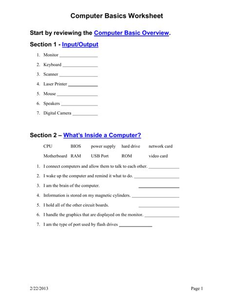 30 Computer Basics Worksheet Answers Support Worksheet
