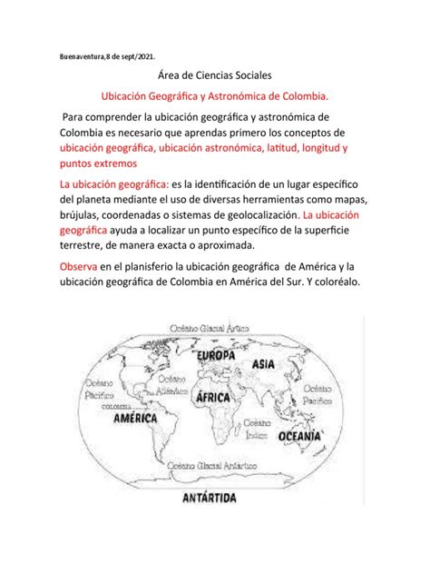 Ubicacion Geografica Y Astronómica De Colombiagrado Cuarto Pdf