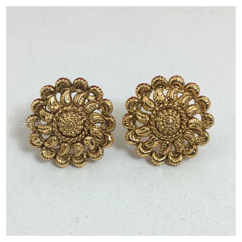 Indian Stud Earrings 22K Gold Studs Antique Stud Earrings Etsy