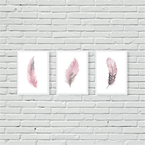 Pink Watercolour Feathers Wall Art Prints Living Room Decor Etsy Uk