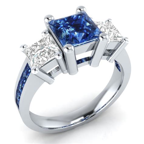 274ct Princess Cut Blue And White Sapphire Sterling Engagement Ring Sizable Gemstone