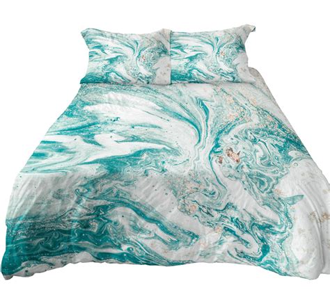 Turquoise Marble Bedding 3 Pc Duvet Cover Set For Marble Bedroom Decor