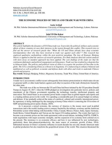 Pdf The Economic Policies Of The Us And Trade War With China