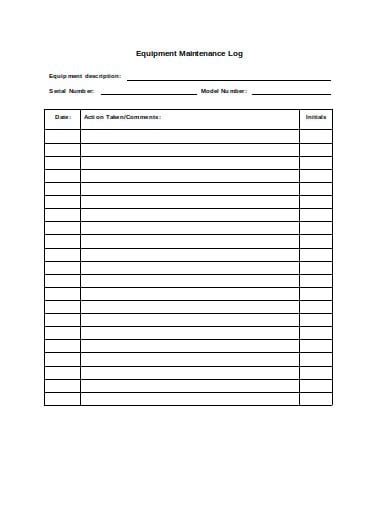 Equipment Maintenance Log Book ~ Excel Templates