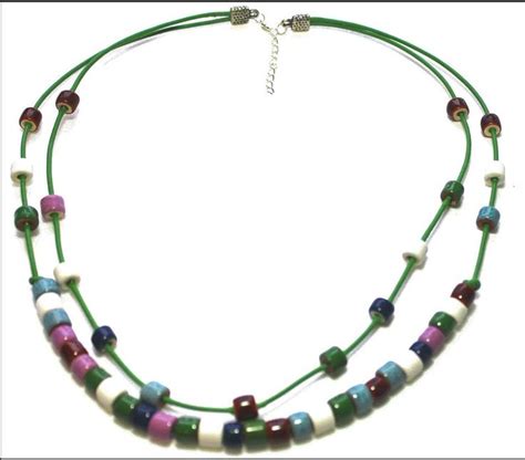 Rainbow Necklace With Two Strands Of Stacked Ceramic Beads Etsy