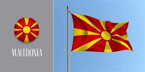 През лятото на 1995 г. Македония развевающийся флаг, изолированных на сером фоне ...