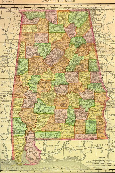 Alabama State Map — Vintage Map Circa 1895 | Alabama, Alabama state, Sweet home alabama