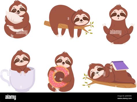 Sloths Cute Lazy Sloths Relax On Branches Wild Animals In Action Poses