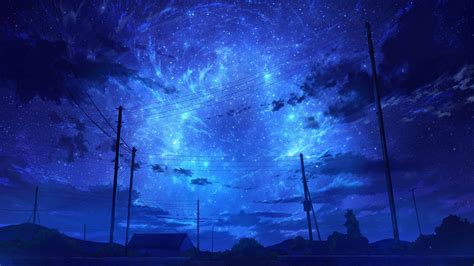 Download 3840x2160 Anime Landscape Blue Sky Clouds Scenery Starry