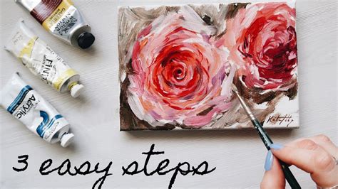 How To Paint A Rose In Acrylics 🌹3 Easy Steps Rose Painting Acrylic