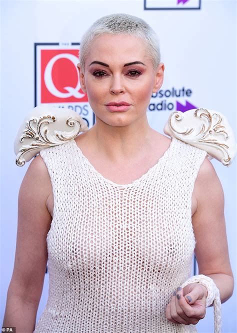 Rose Mcgowan Goes Braless In Eye Popping Sheer Knitted Dress At