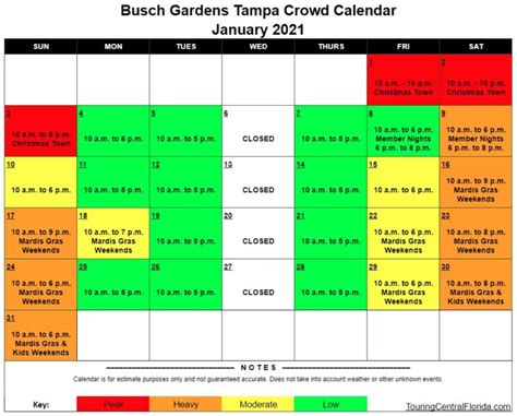 Our disney world crowd calendar helps you find the best times to visit disney's theme parks in 2021 and 2022. Busch Gardens Tampa - Crowd Calendar - January 2021 - 003 ...