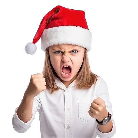 فتاة صغيرة غاضبة ترتدي قبعة عيد الميلاد واقفة معزولة تظهر قبضة لها فتاة صغيرة قليل Png صورة