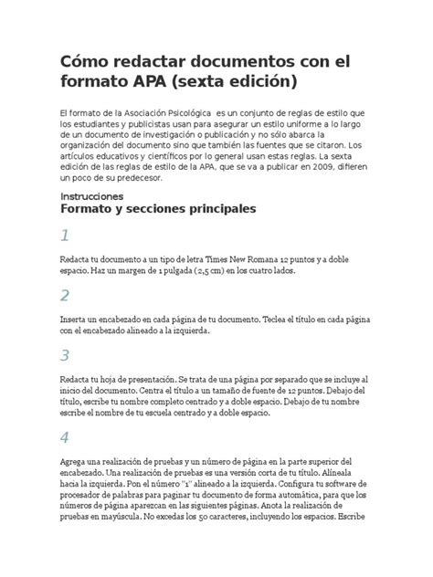 Cómo Redactar Documentos Con El Formato Apa Pdf Informática Y