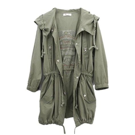 Tm Fashion Womens Army Green Military Parka Button Trench Hooded Coat