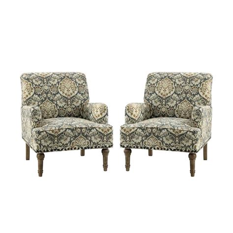 Jayden Creation Latina Pine Floral Patterns Armchair With Nailhead Trim And Turned Solid Wood