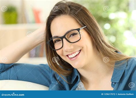 Beauty Portrait Of A Woman Wearing Eyeglasses Stock Photo Image Of