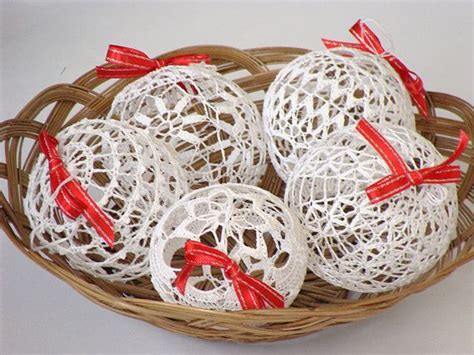 4 Lace Crochet Christmas Balls Christmas Decoration Rustic Christmas