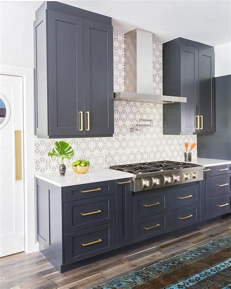 These are pretty much appreciated as far as 2018 kitchen cabinet layout design. Navy blue cabinets, Stone Textiles Kitchen | Kitchen ...