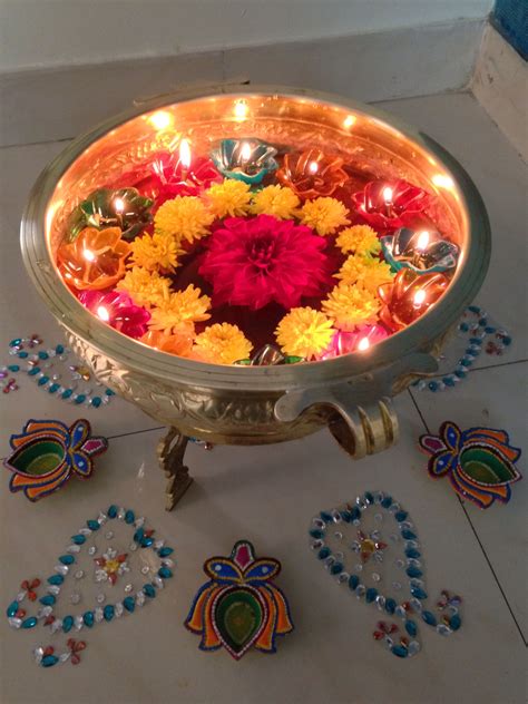 Flowers In An Urli Diwali Decorations At Home Diwali Decorations
