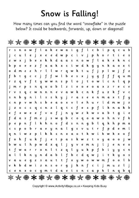 5 Best Images Of Snow Word Find Puzzles Printable Snow
