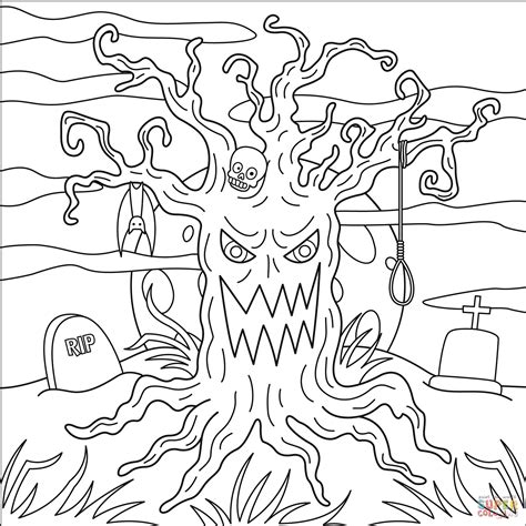 Spooky Tree Coloring Pages Coloring Home