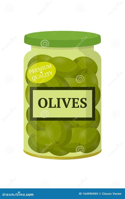 Green Olives In Glass Jar Flat Vector Illustration Stock Vector Illustration Of Olea Glass
