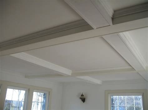 You would be way ahead to just add the beams below the present ceiling as long as they do not get below 84 from the floor. DIY: Coffered Ceiling Project | Painted ceiling beams ...
