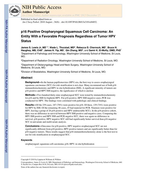 Pdf P16 Positive Oropharyngeal Squamous Cell Carcinoma An Entity