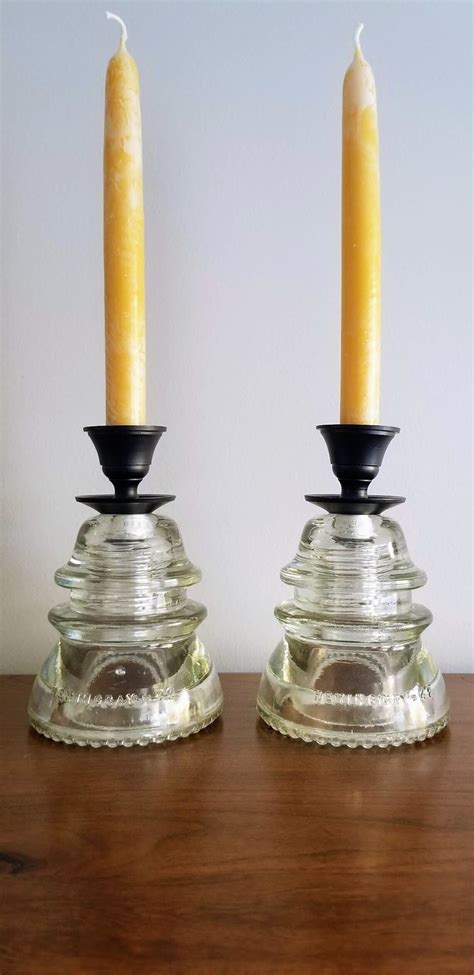 Pair Of Glass Insulator Candle Holders Industrial Candle Holders