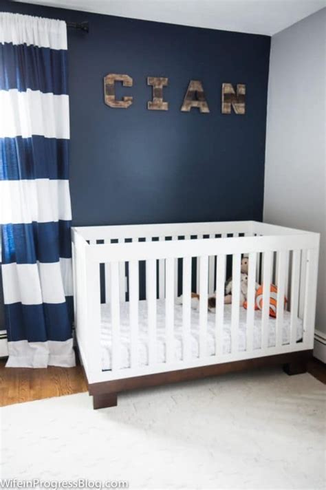 Navy And Gray Nursery An Accent Wall With Naval By Sherwin Williams