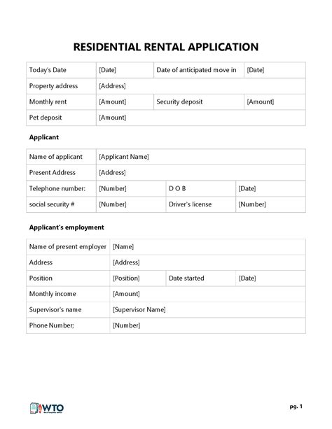 Printable Tenant Application Form