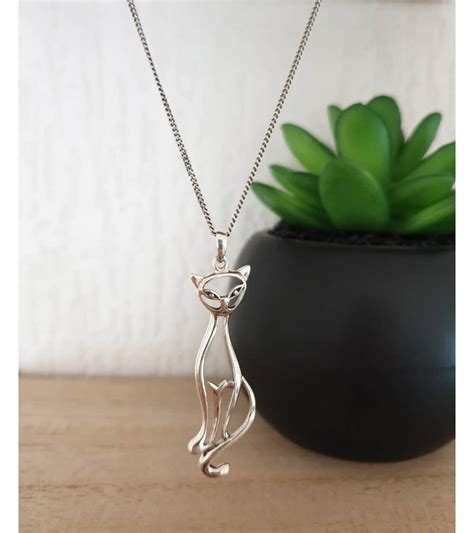 Pendentif Chat En Argent 925 Avec Chaîne En Argent 925 42 Cm Maille