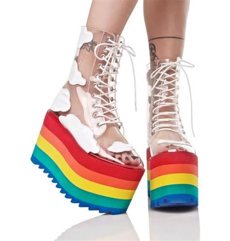 Happy Daze Platforms In 2020 Kawaii Shoes Rainbow Shoes High