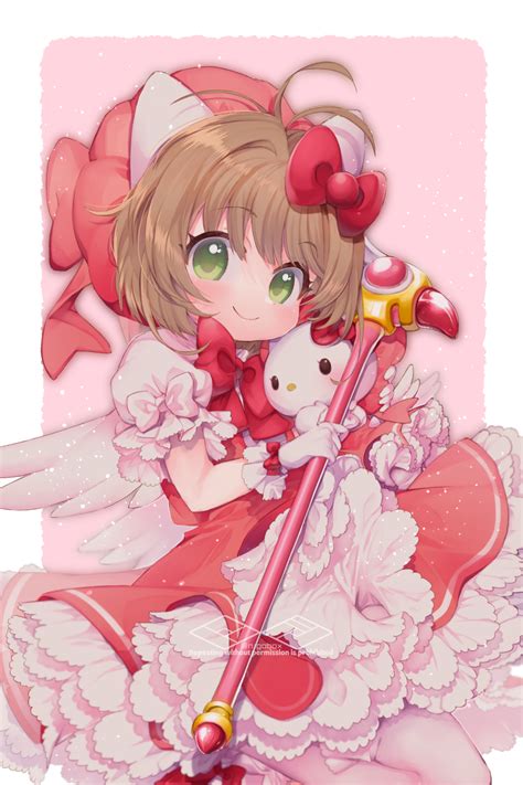 Kinomoto Sakura Cardcaptor Sakura Hello Kitty Sanrio Highres Green Eyes Magical Girl