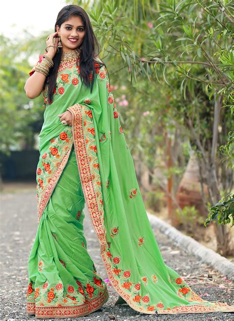 Buy Online Green Color Designer Traditional Saree 173953