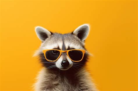 Premium Ai Image Cute Raccoon In Sunglasses On Orange Background