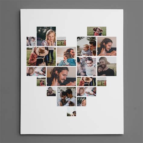Heart Shaped Photo Collage Custom Canvas Print