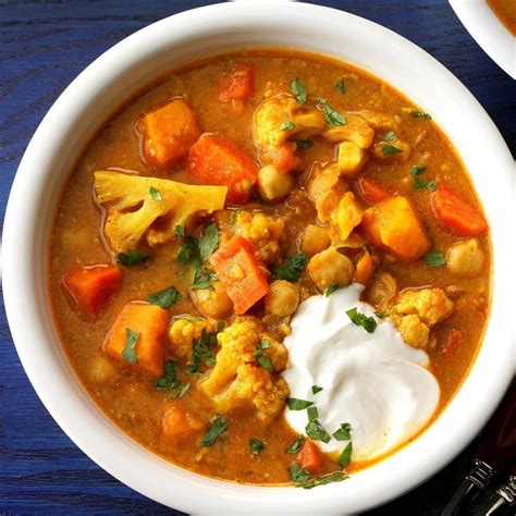 Make a comforting veggie curry for dinner, like a dhal or dopiaza. Slow-Cooked Vegetable Curry Recipe | Taste of Home