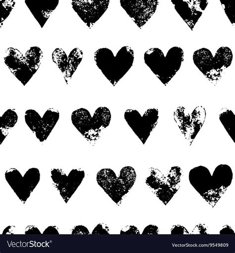 Black And White Grunge Hearts Print Seamless Vector Image Ad