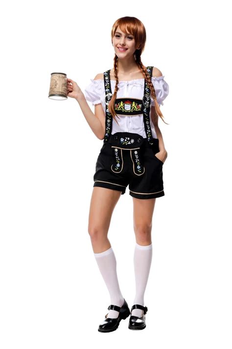 adult women sexy lederhosen costume oktoberfest beer girl bar maid fancy dress beer maid