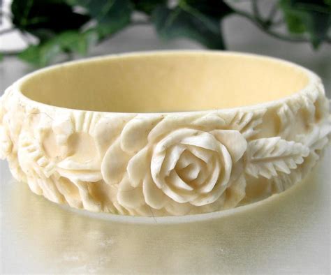 Reserved For Hema Antique Carved Ivory Rose Bracelet Victorian Floral