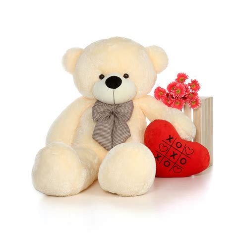 60in Huge Life Size Vanilla Valentines Day Teddy Bear With Beautiful