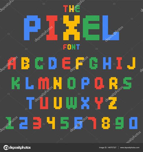 Pixel Retro Font Video Computer Game Design 8 Bit Letters Numbers
