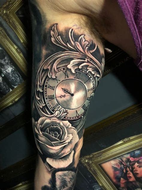 Clock And Rose Tattoo Chest The 30 Best Rose And Clock Tattoos